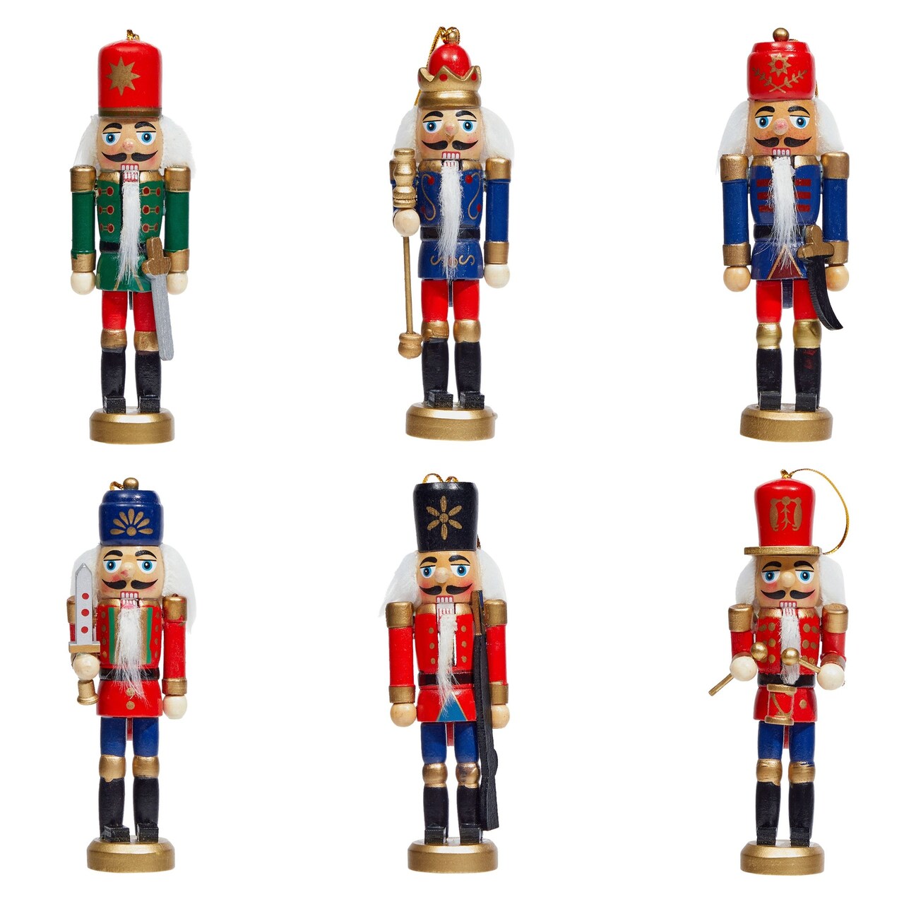 6 Pack Wood Nutcracker Ornaments for Christmas Tree, Rustic Holidays Decorations in 6 Designs (1 x 5 Inches)